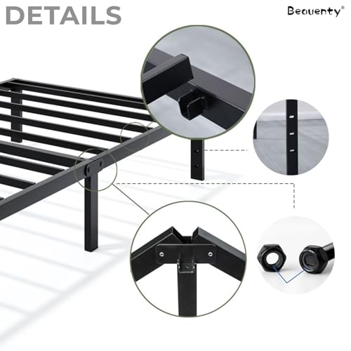 Beauenty 12inch High Bed Frame, Heavy Duty Metal Bed Frame with Storage Space Under Bed, Modern Design Durable Single Bed Frame for Bedroom Living Room Easy Assembly (190 * 95cm)