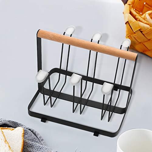 Cup Drying Rack Stand, 6 Cup Metal Drainer Holder Rack Non-Slip Mugs Cups Organizer with Wood Handle, Black - Thumbnail 6