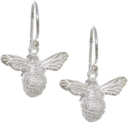 Sterling Silver Jewellery: Chubby Bumblebee Drops With Textured Finish (Full Drop 20mm / Bee: 10mm x 16mm) (E378)