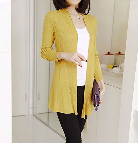 Shawhuaa Womens knitted Slim Fit Open Front Cardigan Sweater Shawl Yellow