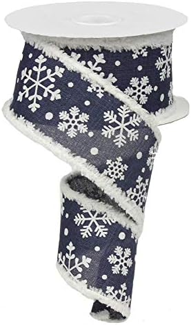Bows & Ribbons - Navy Blue Snowflakes Wired Ribbon - 2 1/2
