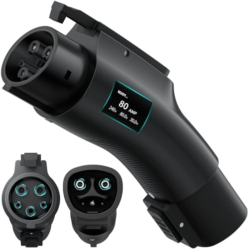 Nacs to J1772 Adapter,Tesla to J1772 EV 80A 240V Smart Charger with LCD Display & Safety Interlock, IP66 Waterproof, for J1772 EVs Charging at Tesla Stations