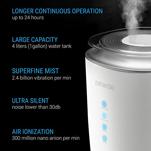 Ultrasonic Cool & Warm Mist Humidifier - Whisper Quiet Humidifier for Bedroom, Large Room, Babies, Home - 4L Capacity, 24h Humidifying - for Dry Cough, Nose, Skin & Eyes, Rooms With Air Conditioning
