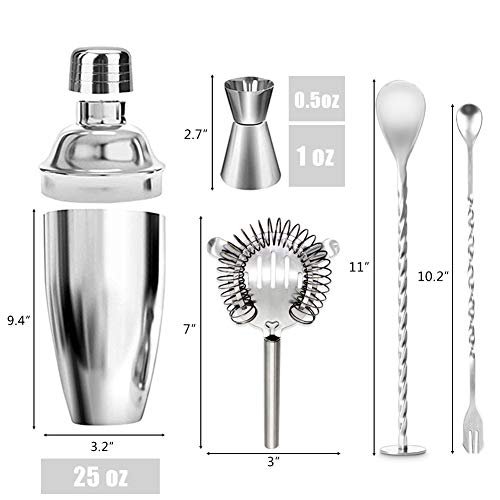 Hamnor 750ml Cocktail-Shaker mit 3 Wein machen Kombination Jigger messen und Rührlöffel Rostfreier Stahl Bar Bartending… – Bild 3