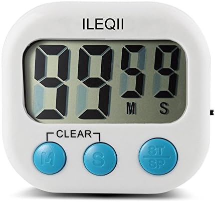 Kitchen Timer Large Digital LCD Display Clear Digits Magnetic Back w/ Stand Loud Countdown Alarm Clock Minute Second Stop Watch for Cooking Baking Included Battery White