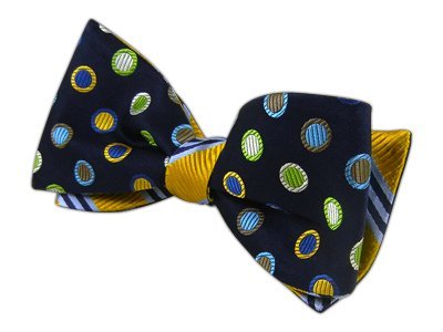THE TIE BAR 100% SILK NAVY AND GOLD BAR CIRCULATION REVERSIBLE SELF-TIE BOW TIE