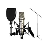 Rode NT1-A Cardioid Condenser Microphone Recording Package with a Tripod Base Microphone Floor Stand - Black