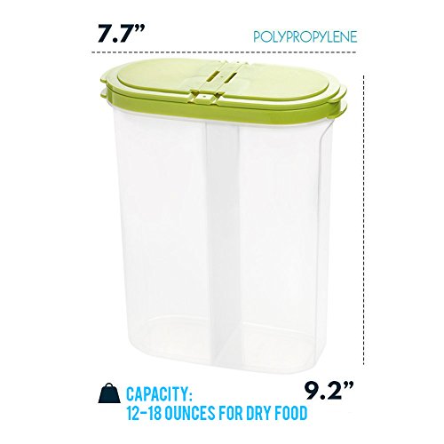 2pcs Airtight Cereal Container Dry Food Dispenser Storage Keeper 12-18 oz Capacity for Snacks Sugar Flour Nut with Hovering Flip Top Lid and Large Mouth for Easy Pouring - Green