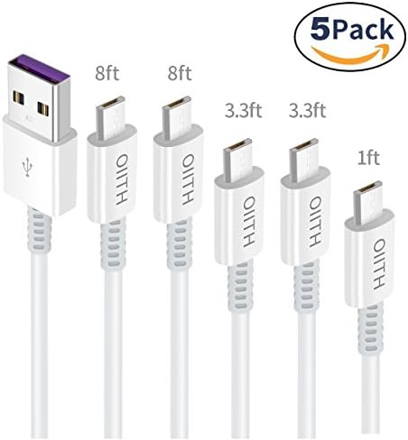 OIITH Micro USB Cable Android Charger 5 Pack (1ft, 2x3ft, 2x8ft) Fast Quick Charger Cable USB to Micro USB 2.0 Android Charging Cord for Samsung Galaxy, Note, LG, Nexus, Nokia,Motorola and More