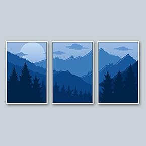 3 Piece Framed Canvas Wall Art for Living Room, Bedroom Mountain Landscape Illustration XXIII Canvas Prints for Home Decoration Ready to Hang - 16"x24"x3 Panels