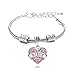 lauhonmin Niece Bangle Gift Family Pink Crystal Love Heart Pendant Beads Silver 8