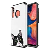 FINCIBO Case Compatible with Samsung Galaxy A20 / A30 6.4 inch 2019, Dual Layer Hard Back Hybrid Protector Case Cover Anti Shock TPU for Galaxy A20 A30 - Black White Tuxedo Cat