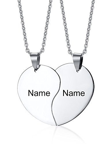 Personalized Custom Stainless Steel His and hers A Set of 2 Matching Heart Puzzle Pendant Necklace for Lover Couple
