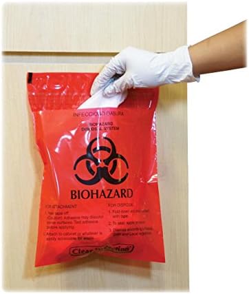 Caretek Resources Ctrb042214 Biohazard Waste Bag Peel/Stick 2.6 Qt 12-Inch X14-Inch 100/Bx Rd