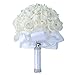 Wedding Bouquet, Febou White Bridesmaid Bouquet Bridal Bouquet with Crystals Soft Ribbons, Artificial Rose Flowers for Wedding, Party and Church (White Big Size)
