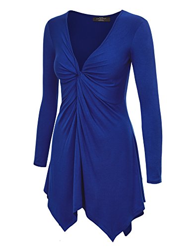 WT1182 Womens Long Sleeve Knot Baby Doll Tunic Top XXL Royal_Brite