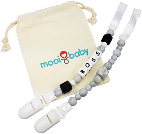 Pacifier Clip - 2 Pack - Silicone Baby Teething Pacifier Clips Set and Bag - BOY - Teether - BPA-Free - Non-Toxic