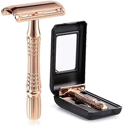 Rose Gold Double Edge Razor, Old Fashioned Safety Razor Shaving Kit - with Travel Case, Gift for Men by Rangale