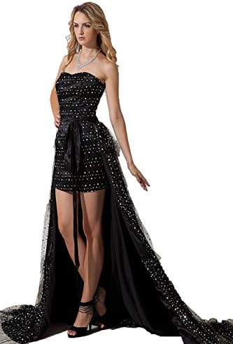 PROMNOVAS Women's Strapless Prom Party Gowns Detachable Skirt Black