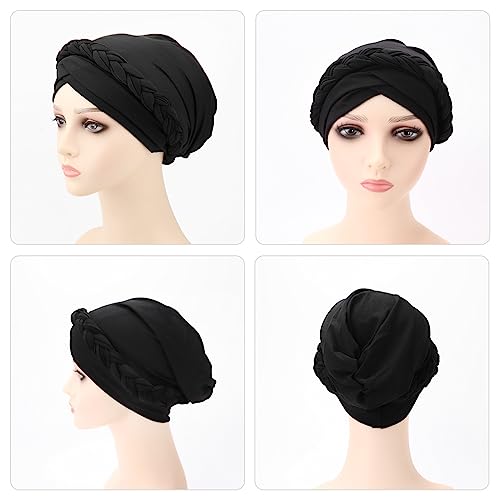 JDYaoYing Pre-Tied Turban For Women - Twisted Braid Design, Khaki, One Size (Fits Circumference ~58cm/23")