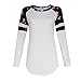 Women Blouse,Haoricu Women Floral Splice Printing Long Sleeve Round Neck Tops T Shirt (L, White)