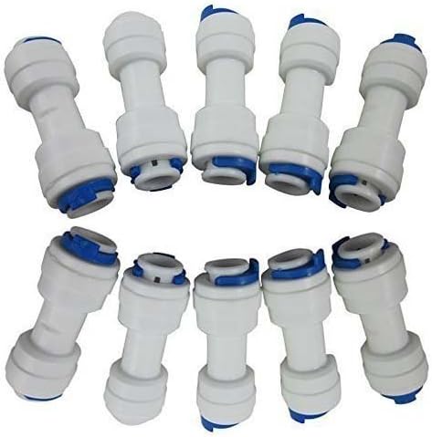 Hooye 1/4" Tube to 1/4" Tube push fit straight quick connect for RO water system (Pack of 10)