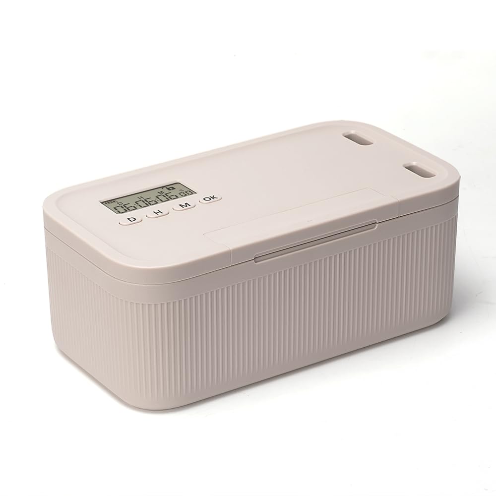 Photo 1 of Lockable Storage Box,Medicine Safe Case Container,Refrigerator Lockbox for Personal Private Items,Medicines,Food,Snacks,Locking Cell Phone Device Jail,Small Lock Box for Office,Home (Timer Cream)