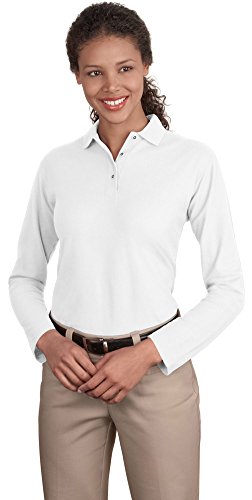Port Authority Ladies Long Sleeve Silk Touch Polo, White, Large