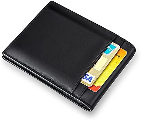 MPTECK @ Black Bifold WALLET Money Clip PU Leather Wallet Minimalistic small compact wallet for Men Slim Front Pocket for credit card ID Card Holder Driving license