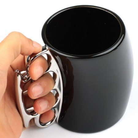 Hot!!! Fisticup Brass Knuckle Duster Handle Coffee Milk Ceramic Fist Mug Cup Black or White Xmas Gift Sale Sale Sale - Black