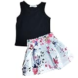 SWNONE Baby Girl Clothes Outfit Floral Skirt +Vest Tops Summer Cotton Black Tank Clothes (Black, 2-3 T)