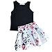 SWNONE Baby Girl Clothes Outfit Floral Skirt +Vest Tops Summer Cotton Black Tank Clothes (Black, 3-4 T)