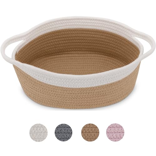 Photo 1 of ABenkle Small Basket with Handles - Decorative Durable Rope Woven Storage Bin Shelf Storage Organizer Cube, Easter Baby Gift Basket, 12"x8"x5", Brown