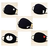 eKoi Kawaii Cute Black Korean Kpop BTS Anime Fashion Soft Comfy Cotton Anti Dust Proof Half Face Mouth Mask Cover for Sick Cough Flu Night Sleeping Winter Outing Adult Youth Kids (5 PC)