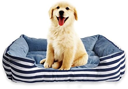 long rich Canvas Pet Bed, Blue White Stripe, Large, by Happycare Textiles