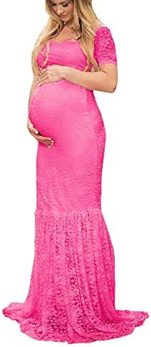 Tanhangguan Maternity Gown Split Front Off Shoulder Maxi Photography Long Lace Dress for Photo Shoot