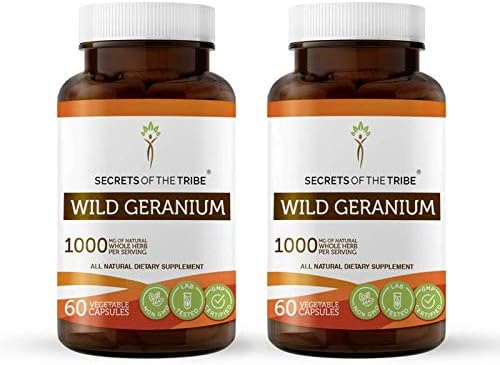 Wild Geranium 60 Capsules(2 pcs.), 1000 mg, Wildcrafted Wild Geranium (Geranium maculatum, Cranesbill) Dried Root (2x60 Capsules)