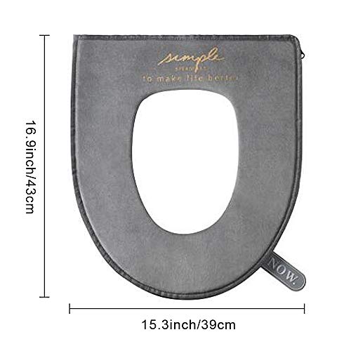TuuTyss Soft Warm Comfortable Zipped Velvet Plush Cloth Toilet Seat Covers Pad with Toilet Seat Lifter,Grey