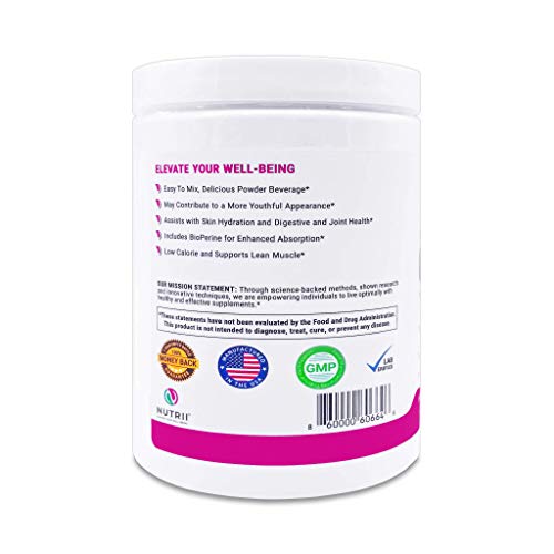 Nutrii #1 Collagen Grass Fed Hydrolyzed Peptides + Hair, Skin and Nails, 23 Ingredients to Boost Results, Zero Carbs/Zero Sugar, Delicious Drink Mix Supplement, Energy, Lean Muscle (14.8 oz, 30 serv)