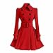ForeMode Women Swing Double Breasted Wool Pea Coat with Belt Buckle Spring Mid-Long Long Sleeve Lapel Dresses Outwear