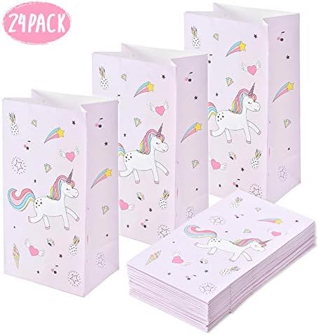 LUCK COLLECTION Unicorn Paper Favor Bags Party Goodie Bags for Kids Unicorn Birthday Party Supplies 24 Pack