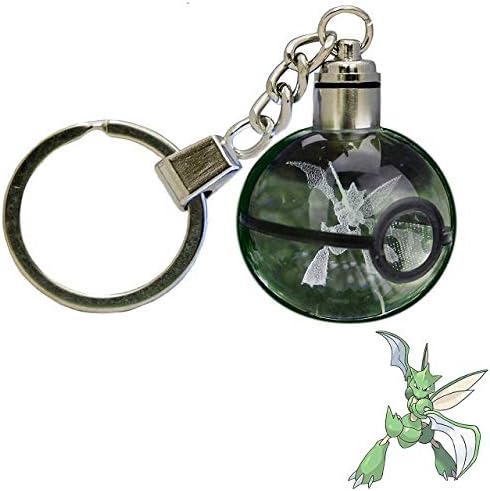 LED Keychain 3D Crystal Ball Laser Engraving Party Favor Christmas Children's Gift (Scyther)