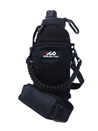 Highland Peak 32 oz Sleeve/Carrier with Paracord Survival Handle | Ultimate Bottle Holder - Attaches to Backpacks, Travel Gear - Fits HydroFlask, Yeti, Growlers, Similar Thermos Bottles