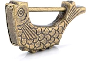 Exasinine Vintage Antique Lock Old Chinese Lock Retro Padlock for Jewelry Box Wooden Suitcase Drawer Home Décor (Fish Style)