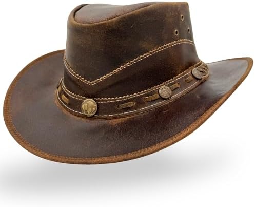 CD-2 Western Style Handmade Leather Hat Brown Large at Amazon