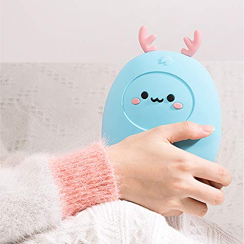 Fan-Ling Cute Cartoon Explosion-Proof Hand Warmer,Water Injection Hot Water Bottle,Large Portable Hand Warmer,Multi-Function Thermos,Fashionable and Colorful (Blue)