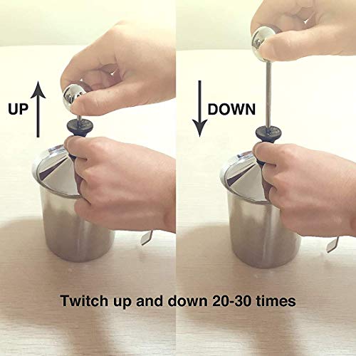 Elektrischer Schneebesen, Handpumpen-Milchaufschäumer aus Edelstahl, manuell betriebener Milchschaumbereiter, 17-Unzen… – Bild 5