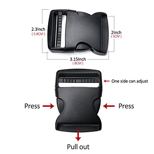 2 Inch Side Quick Release Plastic Buckles (12 Pack-Black)
