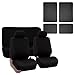 FH Group Flat Cloth Car Seat Covers Full Set with Non-Slip Carpet Floor Mats with Heel Pad – Universal Fit for Cars Trucks & SUVs (Black) FB050112 + F14403