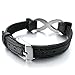 INBLUE Men,Women's Stainless Steel Genuine Leather Bracelet Bangle Black Infinity Symbol Love Adjustable